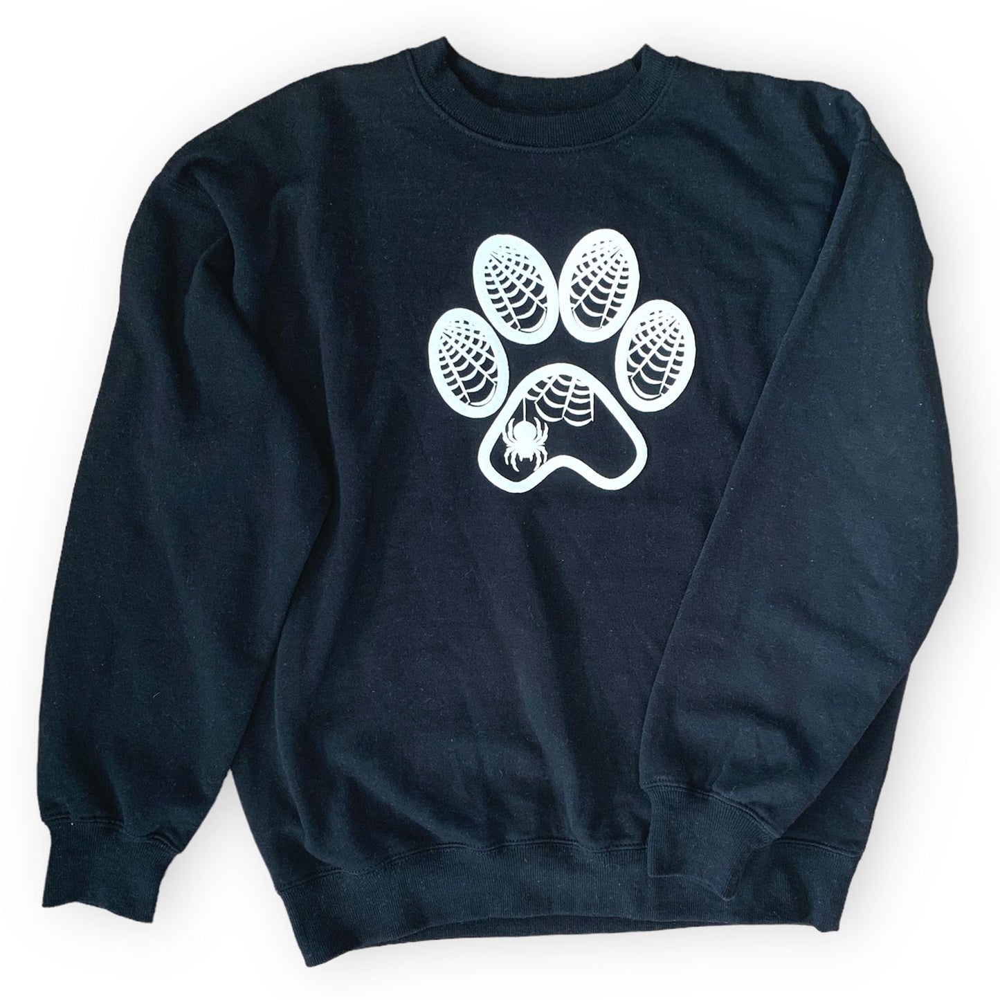Spider Paw Oversized Puff Print Crewneck Sweatshirt Black