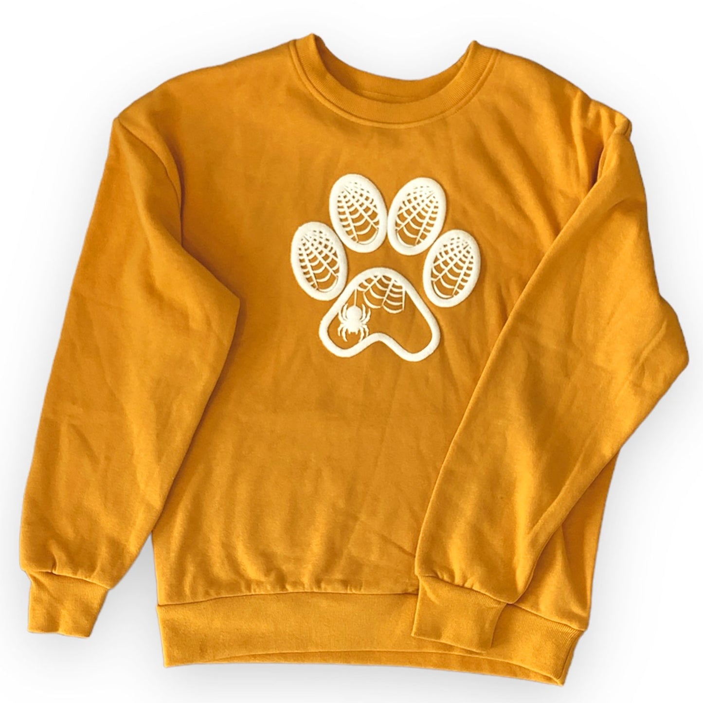 Spider Paw Puff Print Crewneck Sweatshirt Mustard